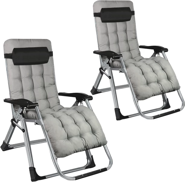 Mix Box Folding Recliner Lounger Chair With Detachable Cushion-Set of 2 Metal Lounger