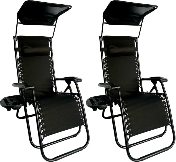 Artisan Furniture Warehouse Sun Lounger Recliner Chair With Canopy Sunshade Set of 2 Fabric Lounger