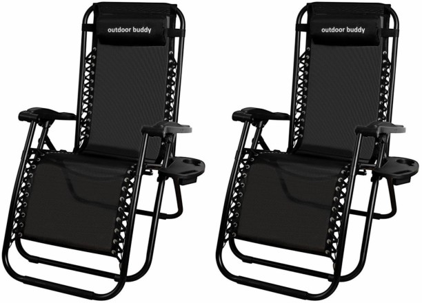 Outdoor Buddy Foldable Outdoor Zero Gravity Lounger Chair with Head Cushion & Side Tray – 150kg Capacity / Synthetic Fiber Lounger