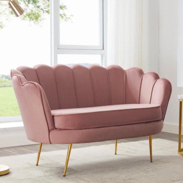 Designer Concepts Tulip Velvet Double Seater Couch -Grey Fabric Lounger