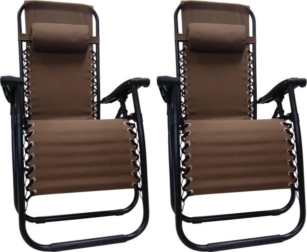 Artisan Furniture Warehouse Lounger Chair Outdoor Folding Recliner Chair Set of 2 Pillows Trays Fabric Lounger