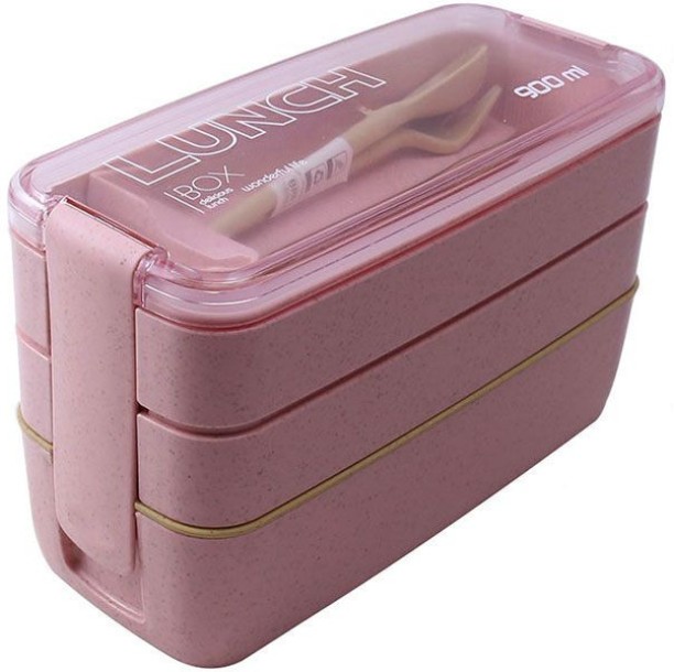 jozi trade 900ml Eco-Friendly 3-Layer Microwavable Lunchbox with Cutlery -pink 3 Containers Lunch Box
