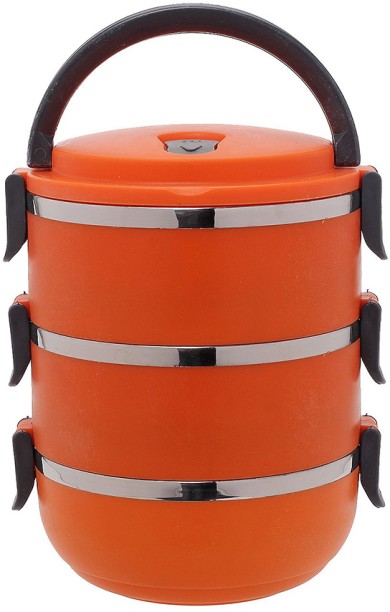 ALANES Triple Layer Stainless Steel Lunch Box - Orange 3 Containers Lunch Box