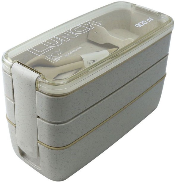 jozi trade 900ml Eco-Friendly 3-Layer Microwavable Lunchbox with Cutlery 3 Containers Lunch Box