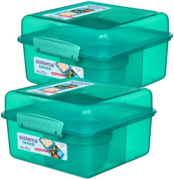 Sistema Teal Twin 2L Lunch Cube Max Set with Yogurt Pot 2 Containers Lunch Box