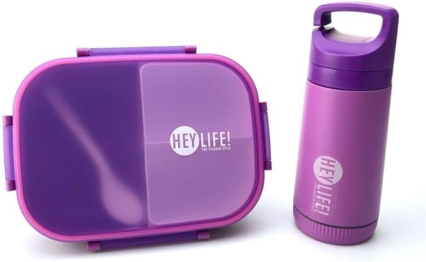 Generic 3 Compartments Lunch Box & Water Bottle Set - Purple Lunch Box