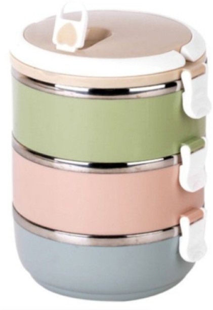 SM Portable Thermal Insulated Stainless Steel Triple Layer Lunch Box 3 Containers Lunch Box