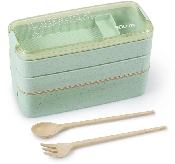 jozi trade 900ml Eco-Friendly 3-Layer Microwavable Lunchbox with Cutlery -ice green 3 Containers Lunch Box