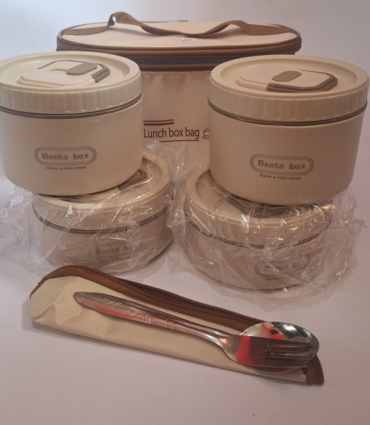 Generic Portable Thermal Insulated Lunch Box Bag with 4 lunch box warmers, fork and a spoon 4 Containers Lunch Box