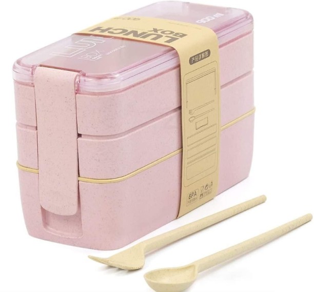 oem 900ml Portable Microwave Lunch Box 3 Layer Wheat Straw Bento Boxes 4 Containers Lunch Box