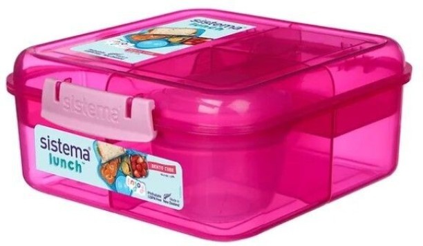 Sistema Pink 1.25L Bento Cube with Yogurt Pot Lunch Box