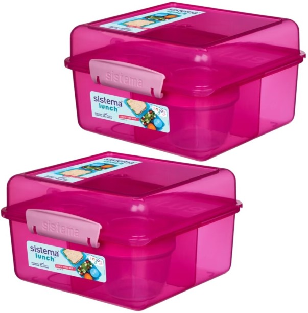 Sistema Double Delight Pink 2L Lunch Cube Max Set with Yogurt Pot 2 Containers Lunch Box