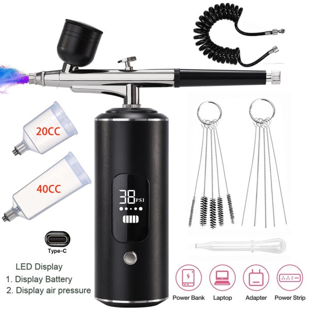 Flycross Airbrush Kit with Compressor - Nail Styler, 48PSI Screen Display Airbrush, Rechargeable Cordless Airbrush Machine for Manicure, Make-up, Painting, Cake Decoration