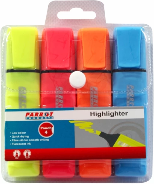 Parrot Products Highlighter Marker Pouch 4 (Yellow - Pink - Blue - Orange)