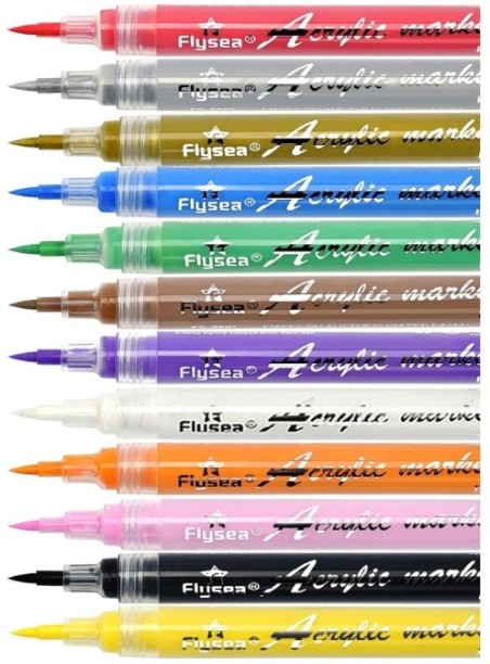 Miss Bliss Imports 12 Acrylic Paint Markers Brush Tip 1-5mm Multisurface Arts Craft Scrapbook