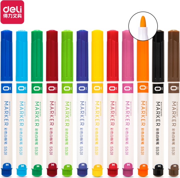 DELI Stationery Whiteboard Marker Bullet Tip 1.3mm, 12 Colors