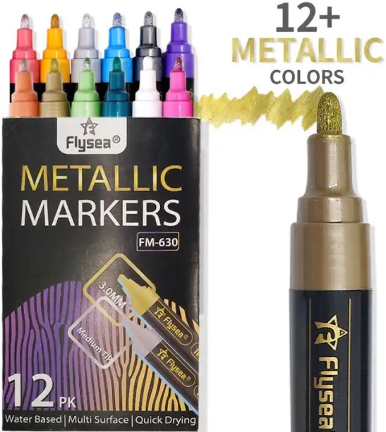 Miss Bliss Imports 12 Metallic Pens Art& Craft Scrapbook Hobby Rock-Glass-Plastic Painting Gift