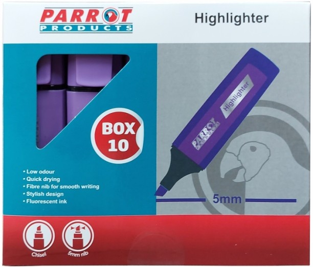 Parrot Products Highlighter Marker Box (10 Markers - Purple)