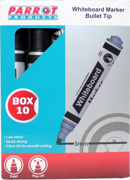Parrot Products Whiteboard Markers (10 Markers - Bullet Tip - Black)
