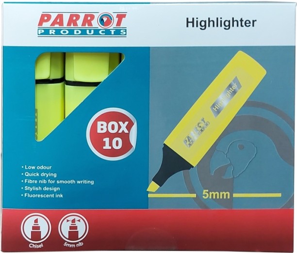 Parrot Products Highlighter Marker Box (10 Markers - Yellow)