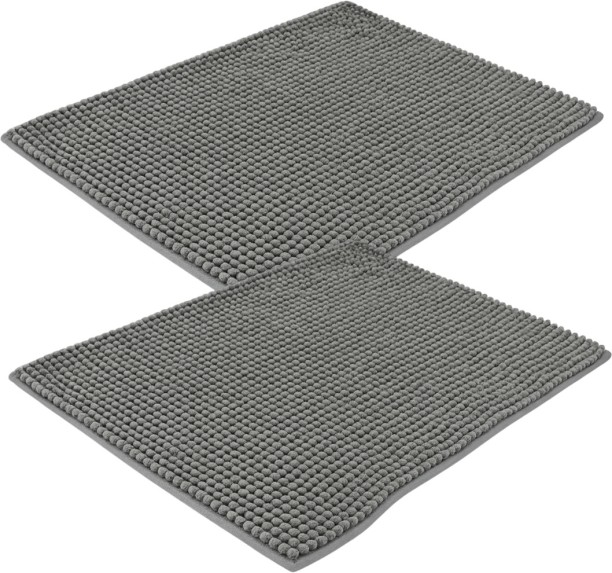 Bathlux Bath Mat Chenille Set Grey 2 Pack Bathroom Mat