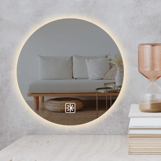 HYHDD LED Round Bathroom Mirror 40cm, Bathroom LED Mirror, Lighted Vanity Mirror, Stepless Dimming, Touch Button, Wall Mounted, Suitable for Bathroom, Dressing Table (Warm Color) Lighted Mirror