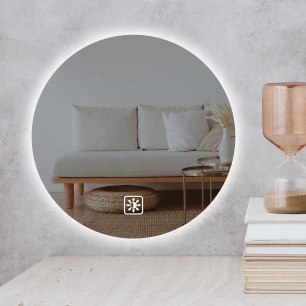 HYHDD LED round bathroom mirror 40 cm, bathroom LED mirror, lighted vanity mirror, stepless dimming, touch button, wall mounted, suitable for bathroom, dressing table（White） Lighted Mirror