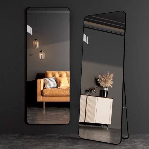 Wobuciko Freestanding Rectangular Wall Mirror with Black Frame 77x177cm Decorative Mirror