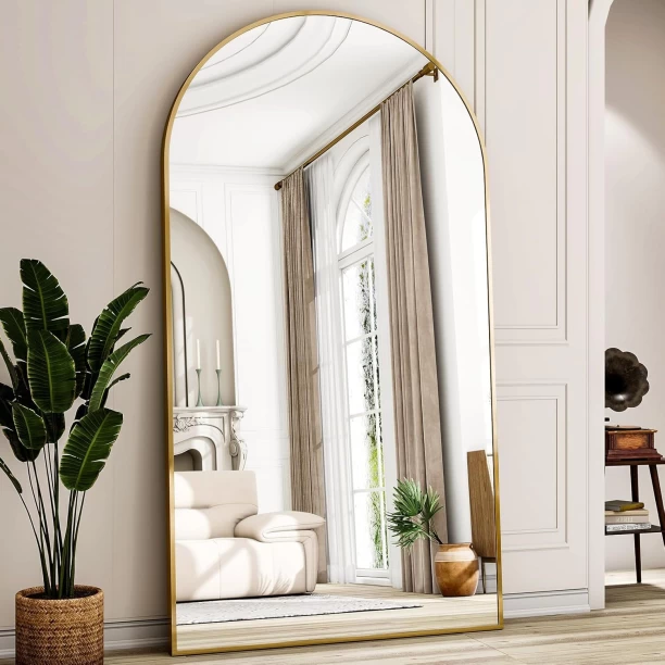 Lumi Gold 77 x 177cm Arched Full Length Mirror with Gold Aluminum Frame - Oversized Floor Mirror for Bedroom, Living Room & Gym Decorative Mirror