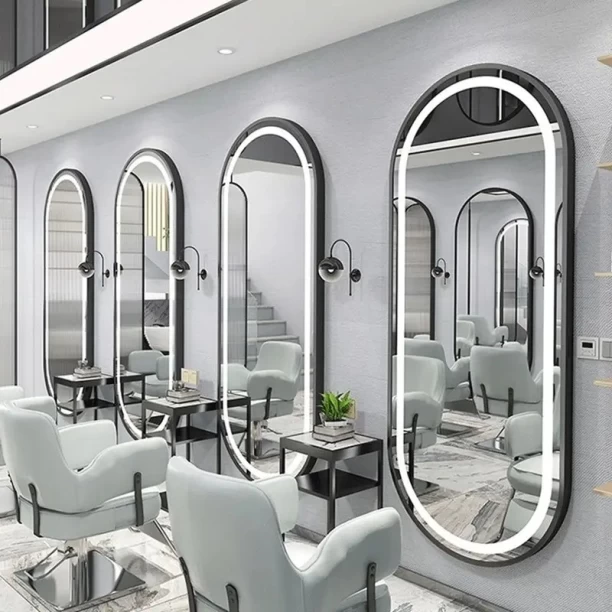 WOODLY Aluminum Alloy Vanity Mirror with Touch LED Light – Sleek Beauty Table Mirror for Hair Salons & Barbershops Lighted Mirror