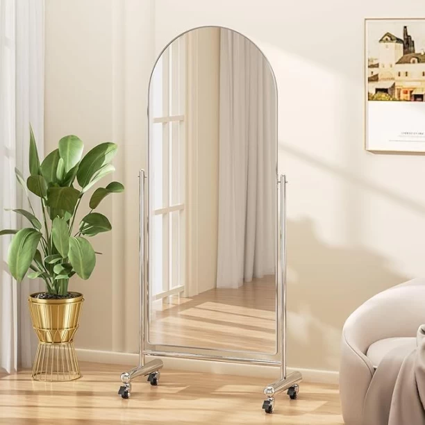 Generic 160*60cm Silver Full Length Mirror on Wheels, Rolling Floor Decorative Mirror