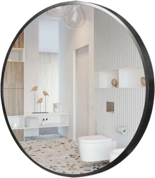 Generic 80x80 Round Mirror with Black Frame Decorative Mirror