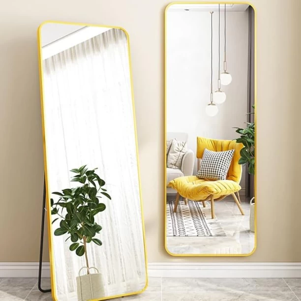 Generic 147*37CM Full Length Mirror Rectangle Body Dressing Floor Standing Mirrors for Bedroom & Cloakroom, Gold Decorative Mirror