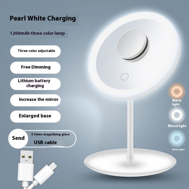 HYHDD Led Makeup Mirror For Girls, Beauty Mirror With Light, Table-Top Light-Filling Mirror, 5 Times Magnification, Portable Folding Makeup Mirror, Charging Lighted Mirror