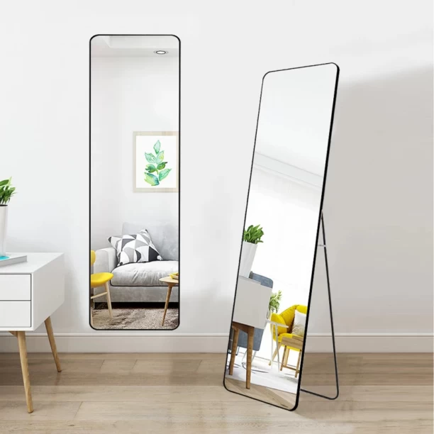 PrimePickSA Minimalist Full-Length Wall & Floor Mirror – 146cm x 36cm Black Frame, Versatile Design Decorative Mirror