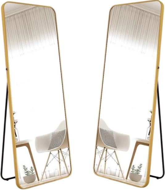 Wobuciko Freestanding Rectangular Wall Mirror with Gold Frame 2 Pack 42*152cm Decorative Mirror