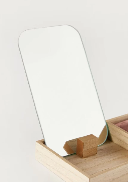 generic Wooden tray jewellery Box with Mirror and velvet lining Light Blue Bathroom Mirror