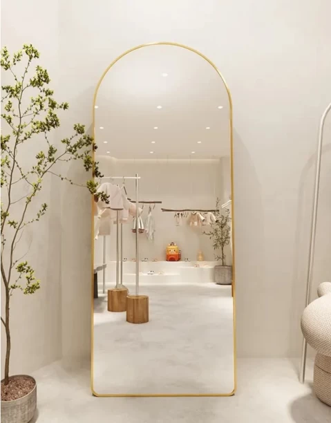 Generic 37*147Cm Gold Frame Standing/Wall Mounted Semi Curved Mirror Decorative Mirror