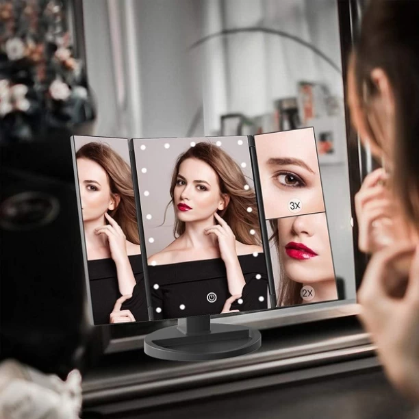 Just Simplified Desktop Mirror with LED Light + Magnifiers Lighted Mirror