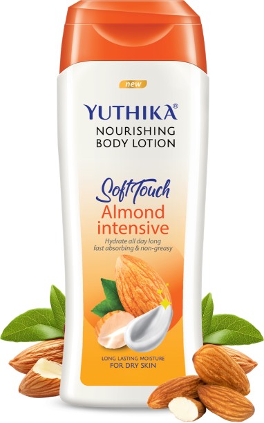 Yuthika Nourishing Body Lotion Almond Intensive SoftTouch Bodylotion for Women & Men, Hydrating, Non-Greasy Moisturizer for All Skin Types, 100ml / 3.38 fl-oz