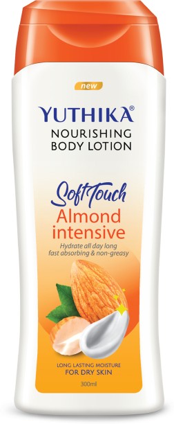 Yuthika Nourishing Body Lotion Almond Intensive SoftTouch Bodylotion for Women & Men, Hydrating, Non-Greasy Moisturizer for All Skin Types, 300ml / 10.14 fl-oz