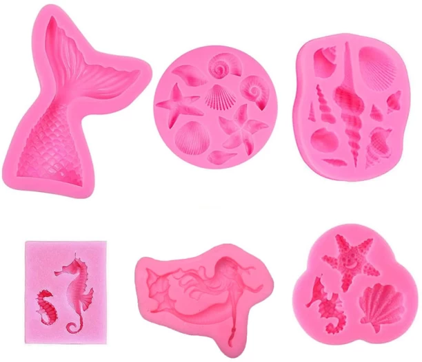 ALANES 6 PCS Mermaid Silicone Mold Marine Fondant Silicone Mold Chocolate Mold Silicone Chocolate Mould 6