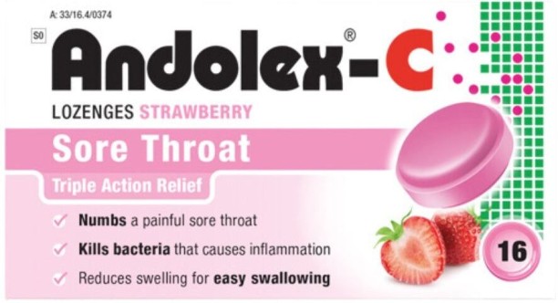 Andolex-C Sore Throat Lozenges -16s - Strawberry