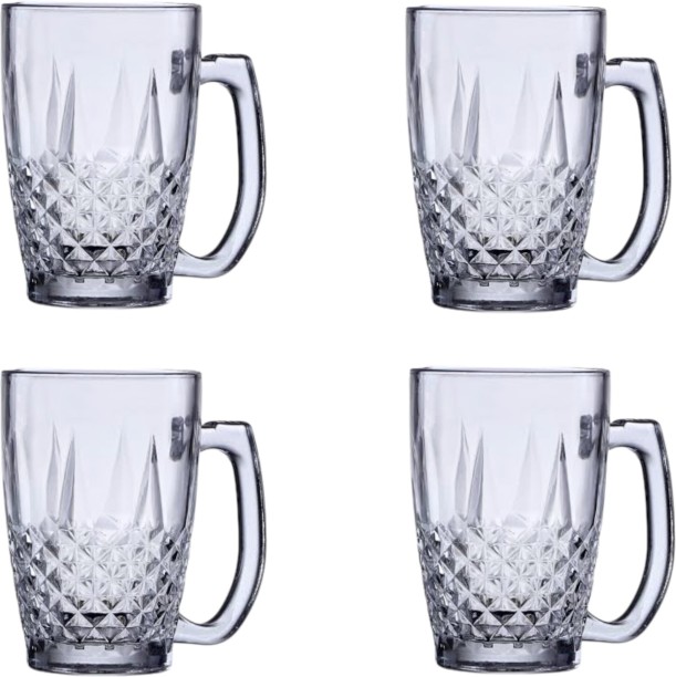Crockery Centre 4pc 310ml Glass Diamond Embossed Base Glass Coffee Mug