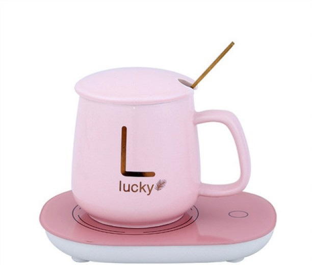DEALS ONLINE Ceramic Coffee Warming Coaster and Set - Pink Ceramic Coffee Mug