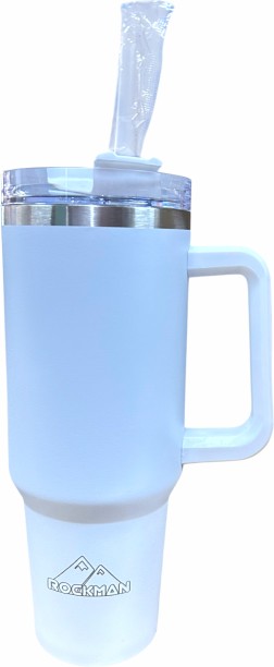 rockman 1.2L Stainless Steel Travel with Vacuum Insulation & Straw for Hot/Cold - Pnk Aluminium Coffee Mug