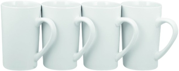 Mug Set White Coffee 4 Piece 380ml Glass Coffee Mug