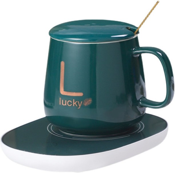 SA TRADE Ceramic Coffee Warming Coaster and Set - Green Ceramic Coffee Mug