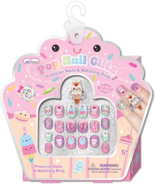 Hot Focus Pop Nails Glitz Sweets – Fun 3D Press-On Nails (No Glue Needed)