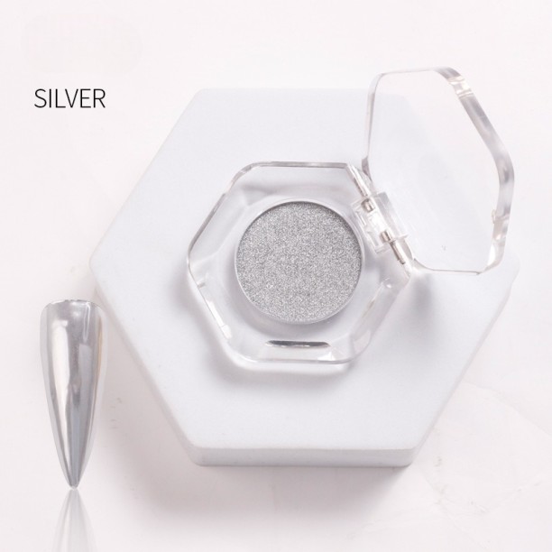 Aurora Products Solid Metallic Mirror Powder in Clear Flip Case - Silver